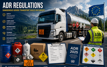 ADR-Vorschriften für den Transport gefährlicher Güter in Europa mit Gefahrgut-Lkw und Compliance-Systemen